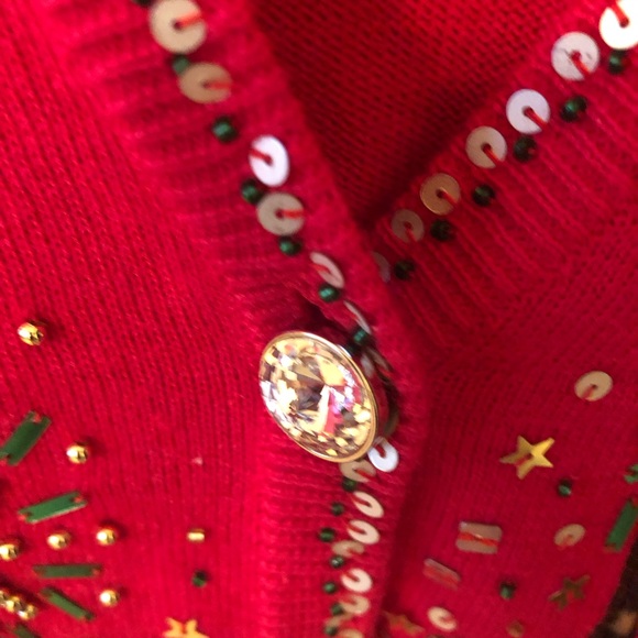 Berek Red Animal Print Christmas Tree Cardigan - Picture 3 of 5